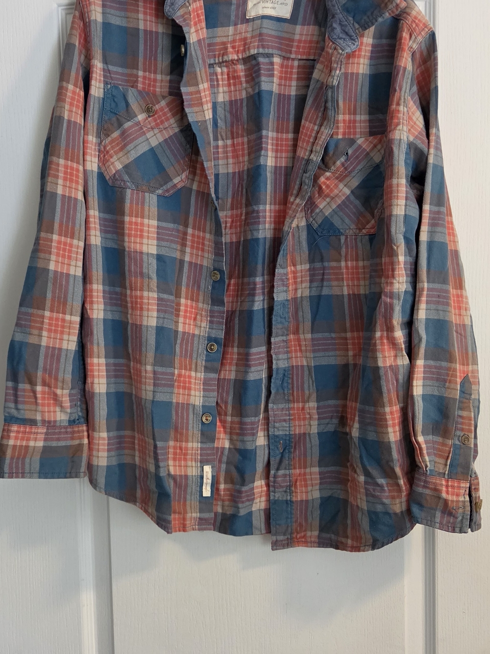 Weatherproof Plaid Button-Down Shirt in Blue and Red